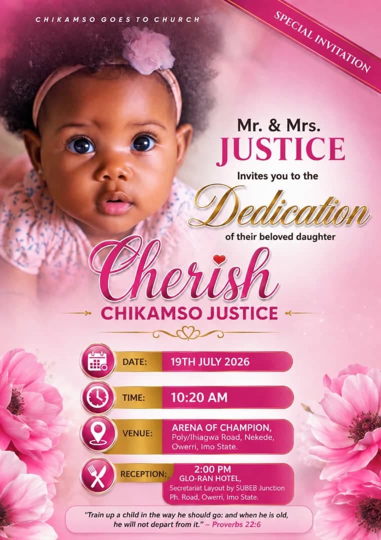 Child dedication ceremony for baby Cherish Justice